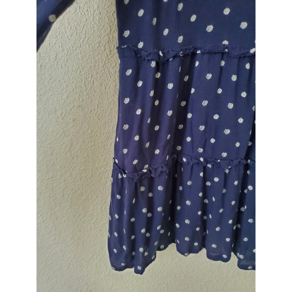 Lucky Brand Womens Navy Blue Polka Dot Tiered Babydoll Blouse Top Medium Peplum - Picture 5 of 9